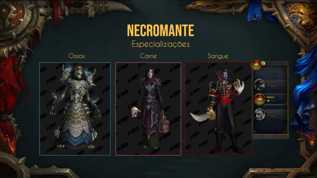 wow warcraft battle for azeroth bfa horda aliança horde ally necromante necromancer conceito concept morte death classe heróica especializações carne ossos sangue